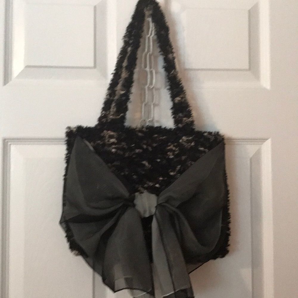 Black Bow Accent Shoulder Bag - Women purse soft